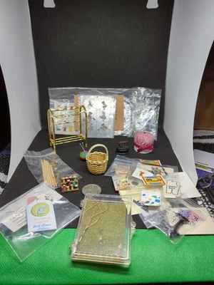 Miniature Dollhouse Accessories Quilt Shop Lot #3 OOAK Handmade Cross Stitch - Image 1 of 4