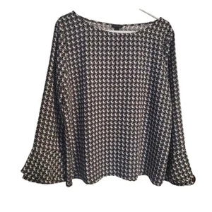 ANN TAYLOR Damen Top schwarz weiß Print Glockenärmel Gr.L - Bild 1 von 5