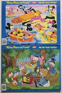 "Mickey Mouse and Friends" Jaymar Inlaid Tray 2 Puzzles SEASHORE FUNTIME Picnic  - Picture 1 of 4