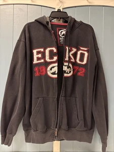 Y2K Ecko Unltd BLACK Spell Out Logo Men's Hoodie Sweat Sweatshirt Jacket Sz XL - Picture 1 of 5