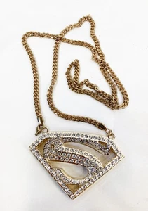 Goldfarbener Iced Out Superman DC Comics Iced CZ Hip Hop Anhänger 36" - Bild 1 von 5