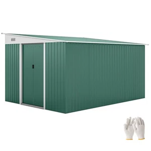 Outsunny 11.3x9.2ft Steel Garden Storage Shed w/ Sliding Doors & 2 Vents, Green - Picture 1 of 11