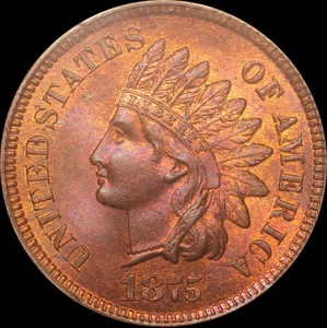 1875 1c Indian Head Cent PCGS MS 65 RB CAC Purple & Magenta Toner - Picture 1 of 4