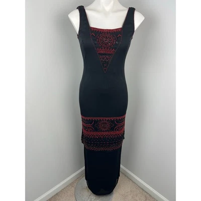 Nita Ideas Beaded Red Black Mesh Form Fitting Dress Size 4 Whimsigoth Y2K 1920s - Image 1 of 4