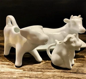 Cow Butter Dish Gravy Boat & Creamer White Cottage/Country Core - Picture 1 of 4