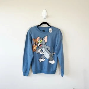 Tom And Jerry Graphic Crewneck Sweatshirt Blue Juniors Size Medium NWT’s - Picture 1 of 10