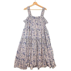 Old Navy SIZE XL  Midi Dress Milkmaid Tiered Blue Smocked Ditsy Floral Sundress - Picture 1 of 9