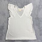 Maeve by Anthropologie Womens Sz Small White V-neck T-Shirt Flutter Sleeve Top