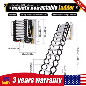 12 Steps Wall Mounted Folding Ladder Loft Stairs White Attic Steps Pull Down US - Picture 1 of 13