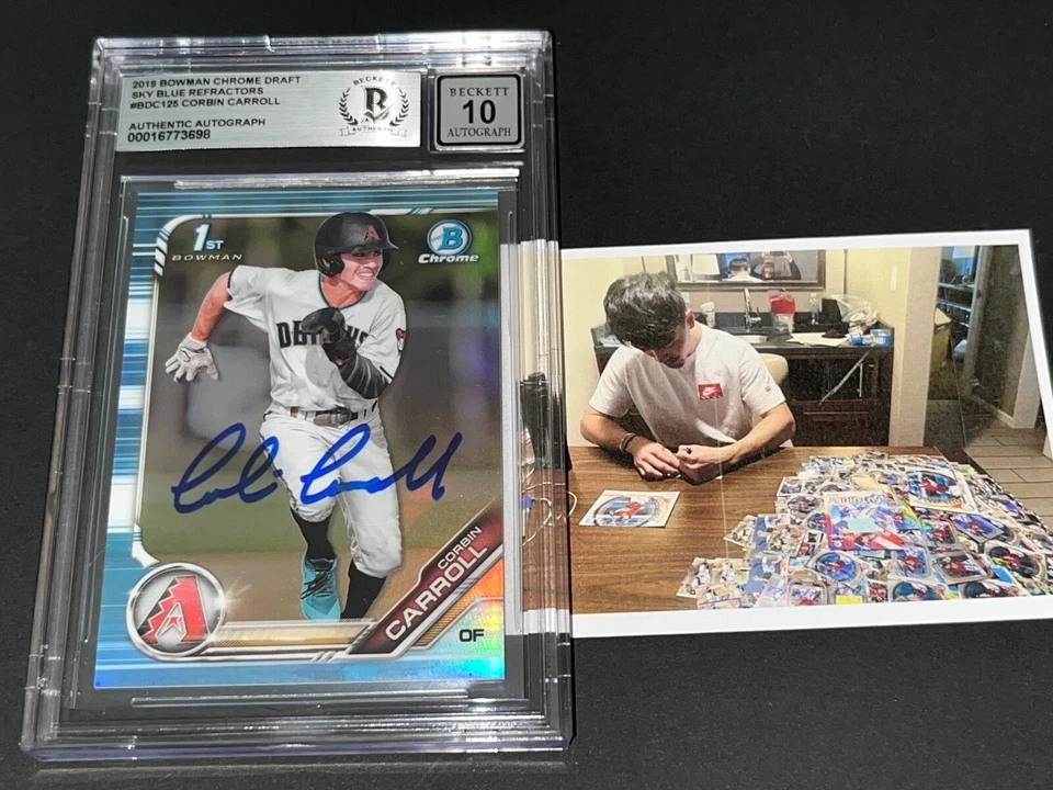 Corbin Carroll SIGNED 2019 1st BOWMAN Sky Blue Refractor Beckett Auto Grade 10 - Image 1 of 1