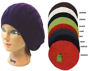 100% Acrylic Women Lady Beanie Crochet Plaid Beret Knit Baggy Warm Hat Cap - Picture 1 of 3