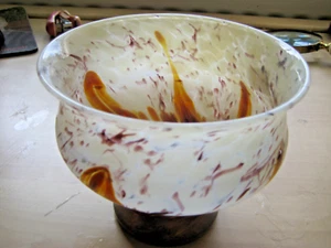 Antique Bohemian RINDSKOPF Double ogee vase amber & opaque marbling 13Cm high - Picture 1 of 4