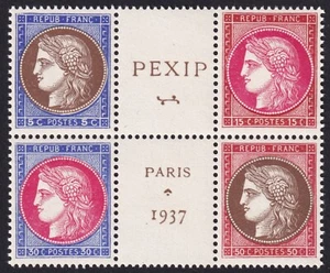 France-PEXIP Paris 1937-Bloc central, n°348 à 351 Neuf - Foto 1 di 2