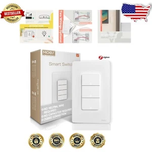 Smart Zigbee Light Switch 3 Gang, No Neutral - Compatible with Smart Assistants - Picture 1 of 9