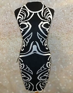 BEBE FASHIONS BODYCON FITTED CASUAL SLIM FIT SHORT DRESS WOMENS SMALL BLACK/WHT - Picture 1 of 5