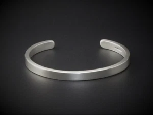 Men's Gents Solid Sterling "Silver Matte" Rectangular Torque, Bangle, Bracelet - Picture 1 of 11