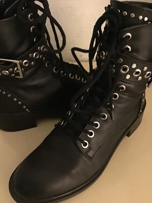 Zara Trafaluc Mujer Cuero Negro Combate Botas Moteras US 6.5 Euro 37 Foto 1 de 4