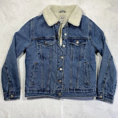 Denim & Co Womens Size 2 Jean Jacket Blue Denim Sherpa Lined Trucker - Image 1 of 4