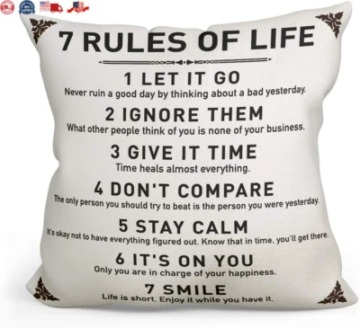 Fundas de almohada rústicas citas inspiradoras - Funda de almohada 7 reglas de vida Foto 1 de 4