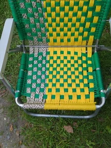 Vintage Folding Lawn Chair Hand Woven Macrame Sunbeam Aluminum - Picture 1 of 9