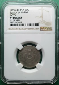 (1896) CHINA FUKIEN 20 CENTS L&M-296 SILVER NGC VF DETAILS CLEANED - Picture 1 of 2