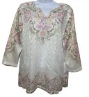 Alfred Dunner Blouse Women Size M Floral Butterfly Printed Lace Top Lined