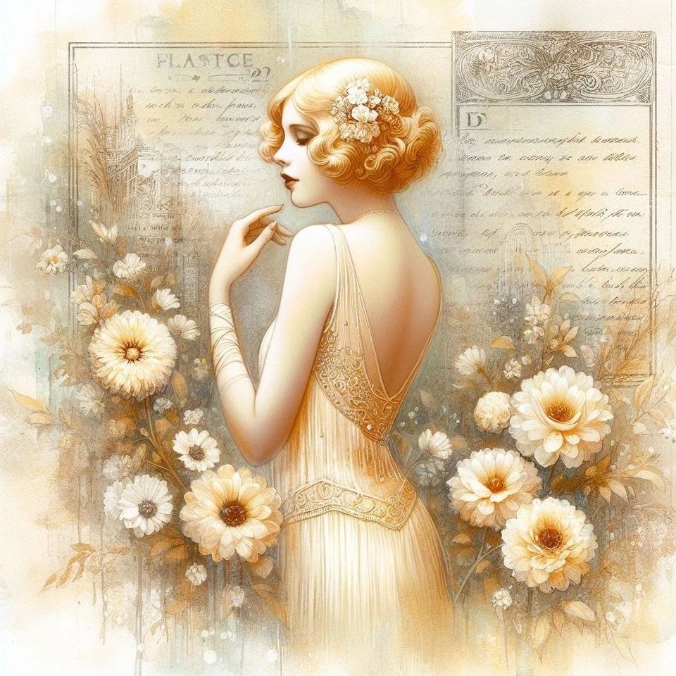 Vintage Art Deco Flapper Woman #1 - 8x8 Cotton Quilt Crafting Fabric Block - Image 1 of 1