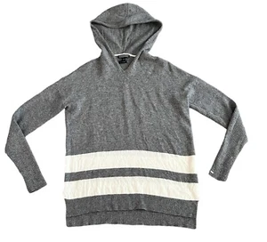 Tommy Hilfiger Women’s Sweater Wool Cashmere Soft Gray Hooded Striped Size Large - Picture 1 of 9