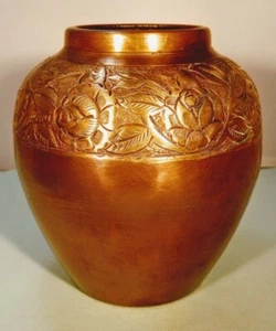 Vase Kupfer florale Verzierungen handgestochen - Bild 1 von 6