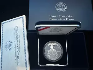 2004 THOMAS ALVA EDISON Proof Silver Dollar w/ OGP Box & COA - Picture 1 of 1