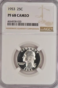 1953 Washington Quarter Proof NGC PF 68 CAMEO PR68CAM Frosty Coin 25C - Picture 1 of 2