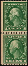 US - 1914 - 1 Cent Green George Washington Coil Issue # 441 Guide Line Pair NH