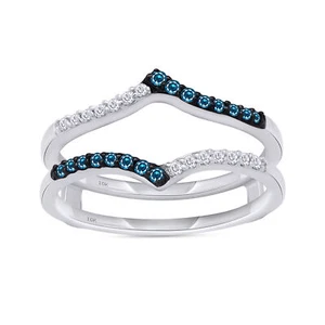 1/5 Ct Blue & Natural Diamond Enhancer Wrap Guard Ring 10K Gold - Picture 1 of 19