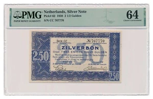 NETHERLANDS banknote 2 1/2 Gulden 1938 PMG grade MS 64 Choice Uncirculated - Picture 1 of 2