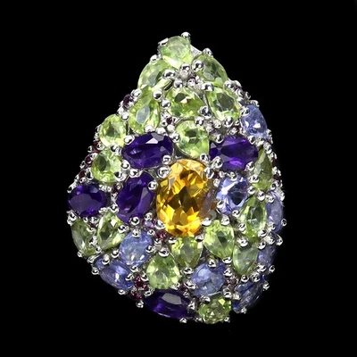 Anillo de plata de ley 925 ovalado citrino amatista tanzanita piedras preciosas joyería talla 8 Foto 1 de 4