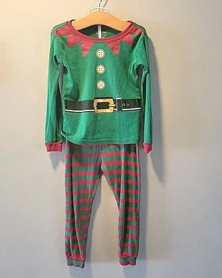 Childrens Place Christmas Elf  Pajamas Green Red Stripe Holidy Set  3t Fitted  - Image 1 of 4