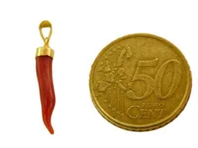 Corno per donna e Uomo Ciondolo Corno di Corallo in pendente con Argento da 925 - Immagine 1 di 3