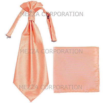 New 100% Polyester Men's Horizontal Stripes Ascot Cravat Hankie Peach formal - Image 1 of 4