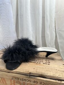 Preloved Jacques Levine Fuzzy Kitten Heel Slides Size 9