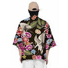 Men Floral Kimono Haori Yukata Shirt Square Sleeves Cardigan Happi Coat