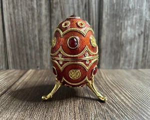 Vtg SANKYO Enamel Red Trinket Box/Musical Egg Plays "Unchained Melody" Jeweled - Picture 1 of 11