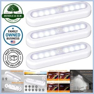 3 Pack Battery Operated LED Motion Sensor Lights Indoor Closet Stairs - Picture 1 of 10