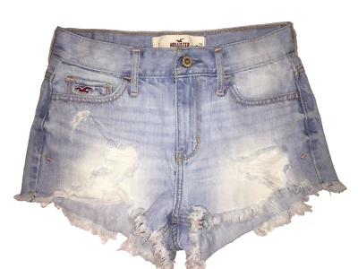 Hollister California Women's Light Wash Raw Hem Blue Jean Short Shorts Size 1/25 - Image 1 of 4