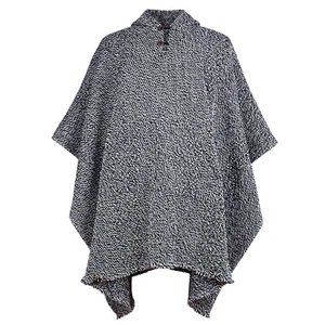 LAMA WOLLE HERREN UNISEX HANDGEWEBTE PONCHO JACKE SCHWARZ-WEISS MIT TASCHE - Bild 1 von 12