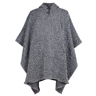 CHAQUETA PONCHO TEJIDA A MANO UNISEX LANA LAMA PARA HOMBRE NEGRO-BLANCO CON BOLSILLO Foto 1 de 4