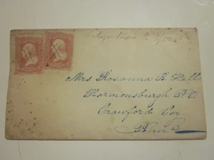 US 1860'S COVER ADDRESSED TO MRS ROSANNA HALL HARMONSBURGH PA PEN CANCEL #65 X 2 - Picture 1 of 2