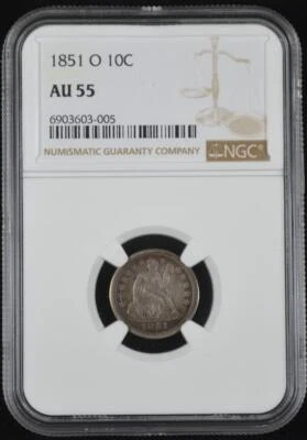1851-O Seated Liberty Dime AU55 NGC - Image 1 of 3