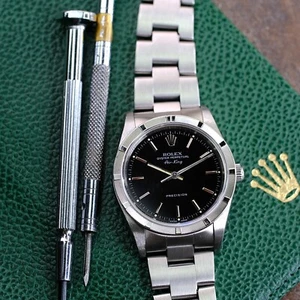 Rolex Air-King Stainless Steel Watch Black Index Oyster Band 34mm 14010 Unisex - Picture 1 of 11