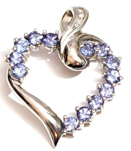 14K White Gold Aquamarine & Diamond Heart Necklace Pendant 3 G MASSIVE SELECTION - Picture 1 of 11
