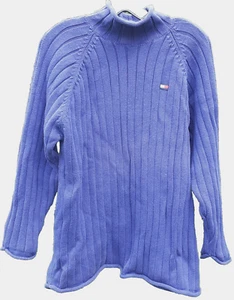 Vintage 90s y2k Tommy Hilfiger Purple Chunky Ribbed Knit Turtleneck Sweater L - Picture 1 of 9